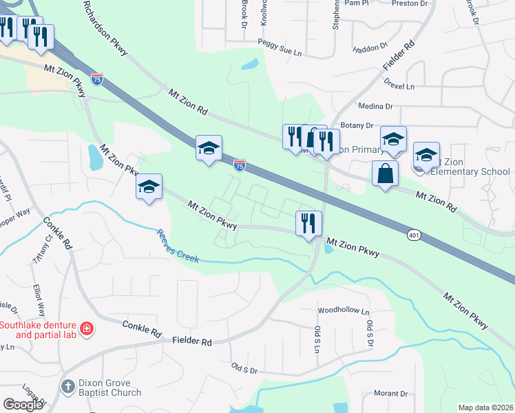 map of restaurants, bars, coffee shops, grocery stores, and more near 100 Carrington Park in Jonesboro