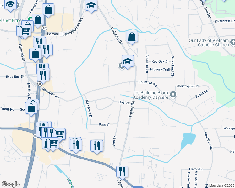 map of restaurants, bars, coffee shops, grocery stores, and more near 402 Emmett Street in Riverdale