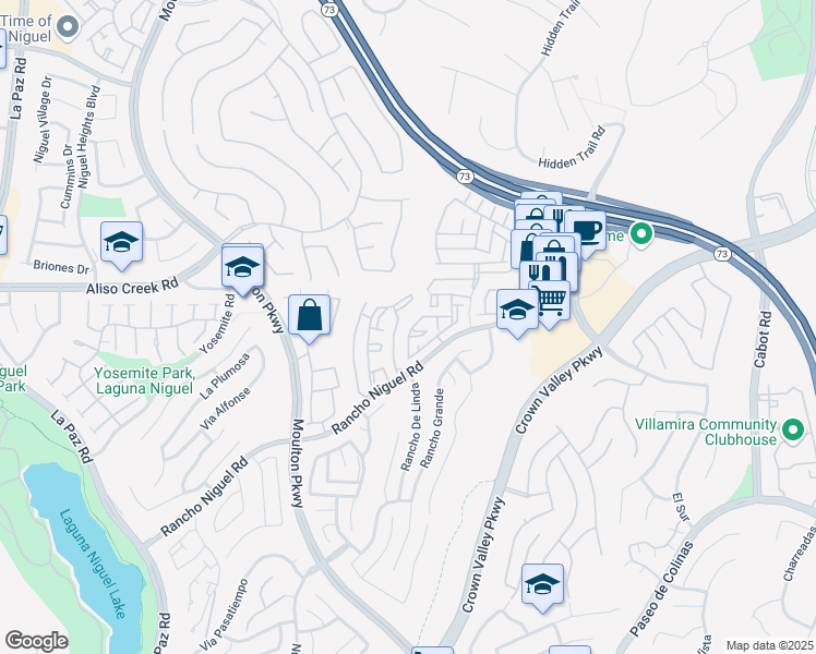 map of restaurants, bars, coffee shops, grocery stores, and more near 25071 Calle Playa in Laguna Niguel