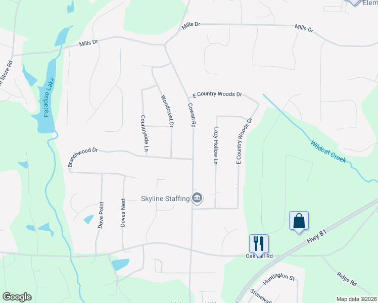 map of restaurants, bars, coffee shops, grocery stores, and more near 550 Cowan Road in Covington