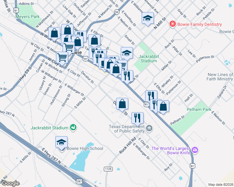 map of restaurants, bars, coffee shops, grocery stores, and more near 201 Campbell Road in Bowie