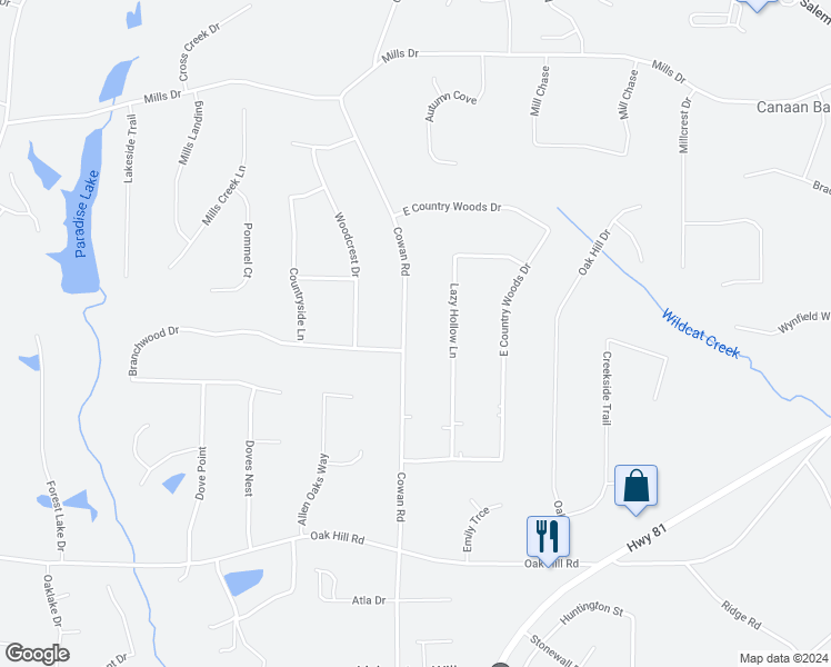 map of restaurants, bars, coffee shops, grocery stores, and more near 545 Cowan Road in Covington