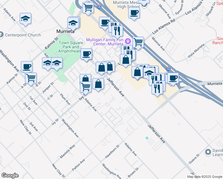 map of restaurants, bars, coffee shops, grocery stores, and more near 25086 Jefferson Avenue in Murrieta
