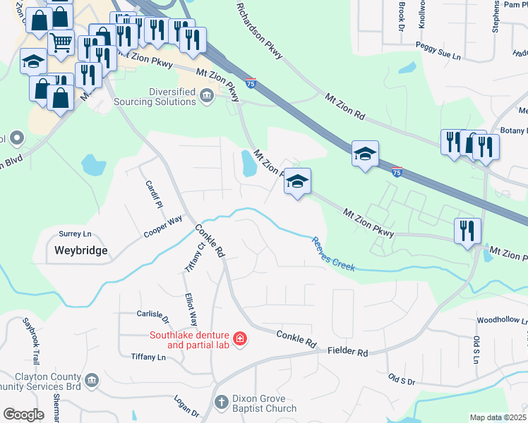 map of restaurants, bars, coffee shops, grocery stores, and more near 7331 Wagon Wheel Court in Jonesboro
