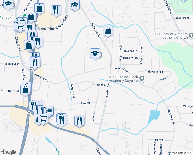map of restaurants, bars, coffee shops, grocery stores, and more near 402 Emmett Street in Riverdale