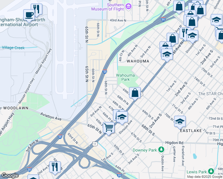 map of restaurants, bars, coffee shops, grocery stores, and more near 6816 5th Court North in Birmingham