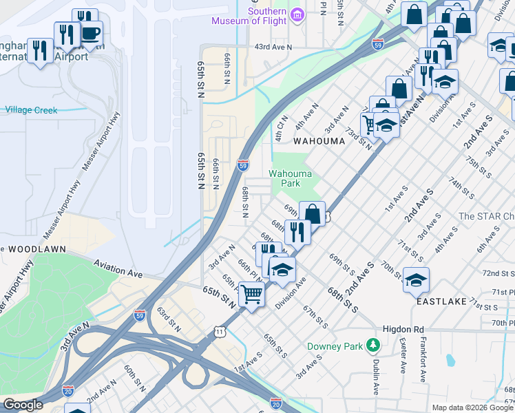 map of restaurants, bars, coffee shops, grocery stores, and more near 6816 5th Court North in Birmingham