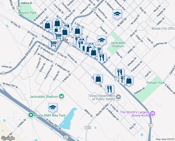 map of restaurants, bars, coffee shops, grocery stores, and more near 201 Campbell Road in Bowie