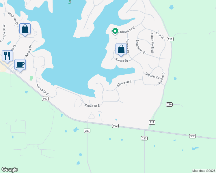 map of restaurants, bars, coffee shops, grocery stores, and more near 304 Kiowa Drive East in Gainesville