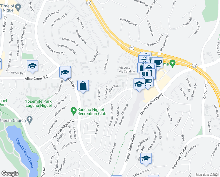 map of restaurants, bars, coffee shops, grocery stores, and more near 25061 Calle Playa in Laguna Niguel