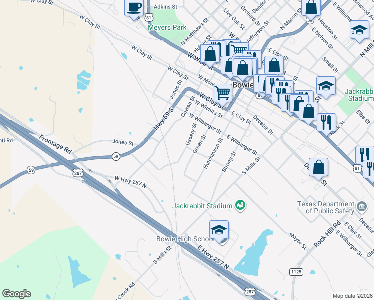 map of restaurants, bars, coffee shops, grocery stores, and more near 418 Ussery Street in Bowie