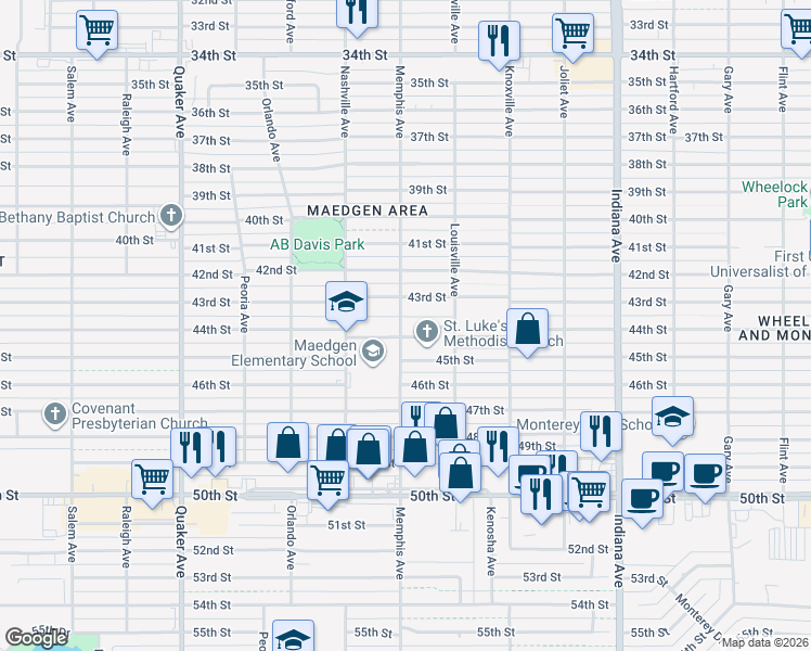 map of restaurants, bars, coffee shops, grocery stores, and more near 4300-4398 Memphis Avenue in Lubbock