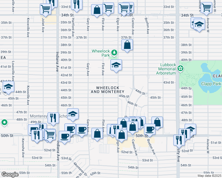map of restaurants, bars, coffee shops, grocery stores, and more near in Lubbock