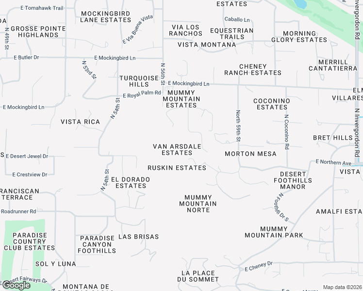 map of restaurants, bars, coffee shops, grocery stores, and more near 8102 North Mummy Mountain Road in Paradise Valley