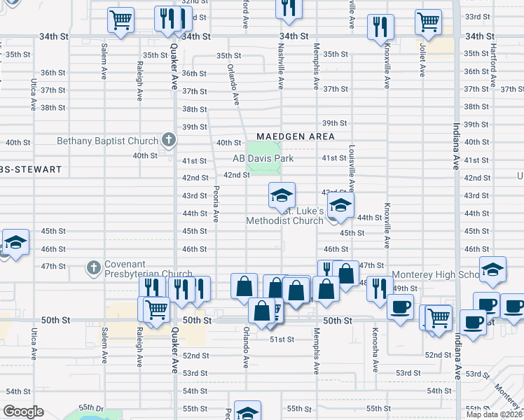map of restaurants, bars, coffee shops, grocery stores, and more near 4007 43rd Street in Lubbock