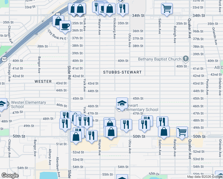 map of restaurants, bars, coffee shops, grocery stores, and more near 4901 43rd Street in Lubbock