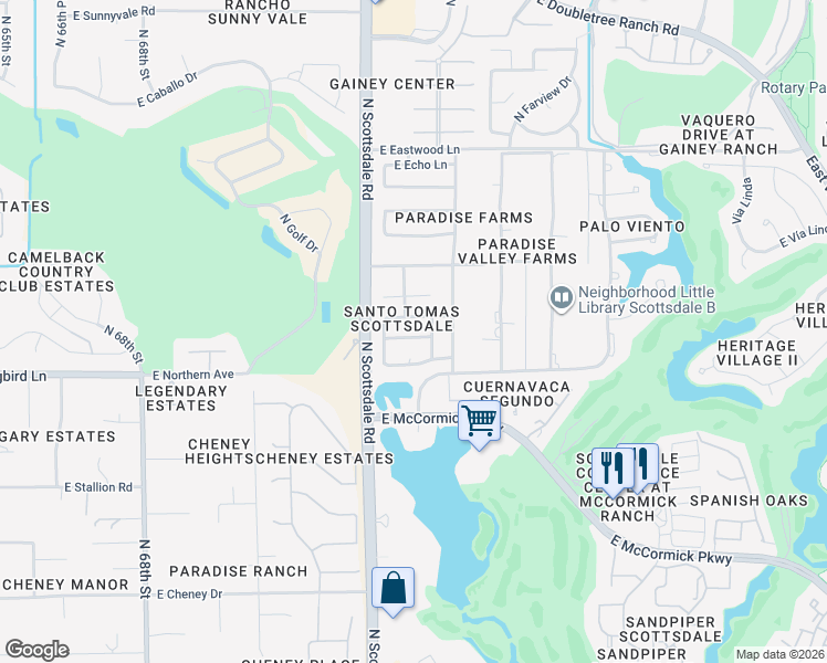 map of restaurants, bars, coffee shops, grocery stores, and more near 7264 East Maverick Road in Scottsdale