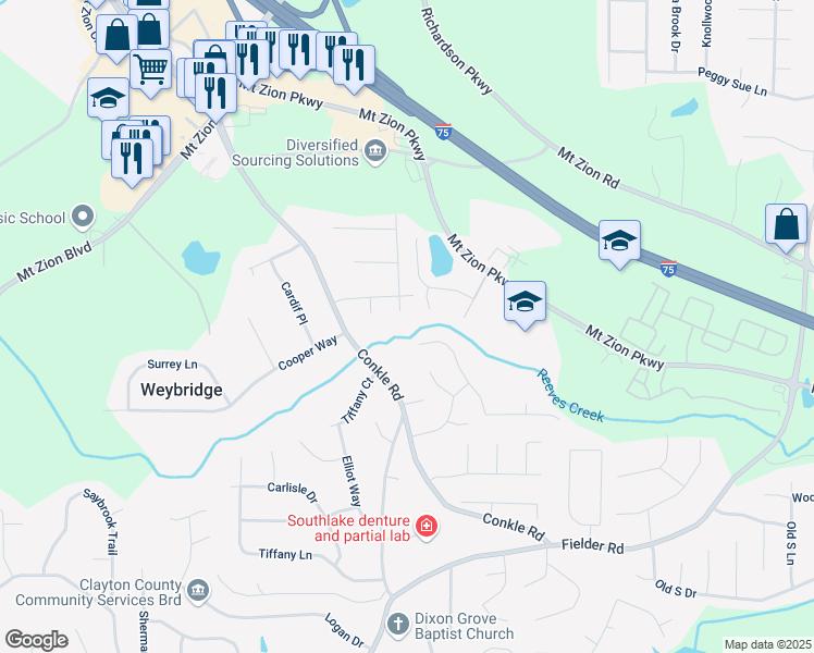 map of restaurants, bars, coffee shops, grocery stores, and more near 7326 Leland Lane in Jonesboro