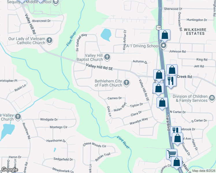 map of restaurants, bars, coffee shops, grocery stores, and more near 7318 Mockingbird Court in Riverdale