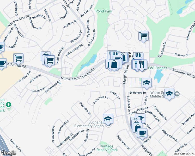 map of restaurants, bars, coffee shops, grocery stores, and more near 39723 Columbia Union Drive in Murrieta