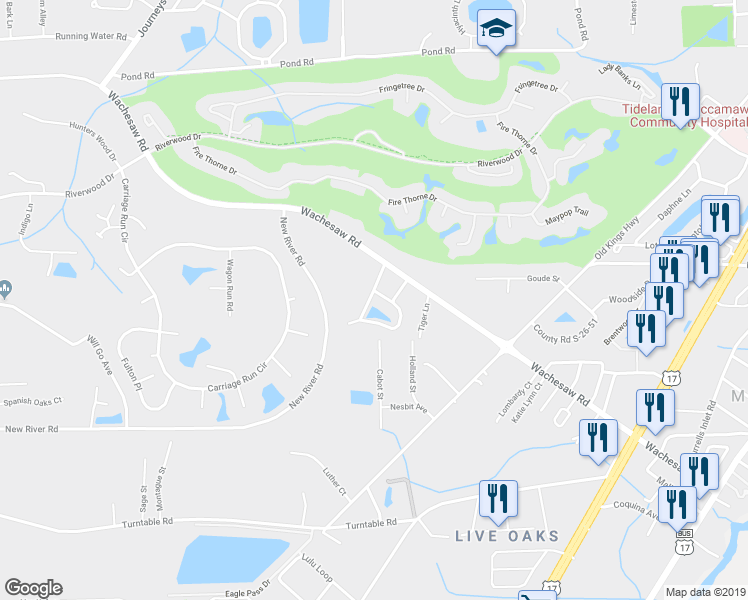 map of restaurants, bars, coffee shops, grocery stores, and more near 4037 Bayfield Loop in Murrells Inlet
