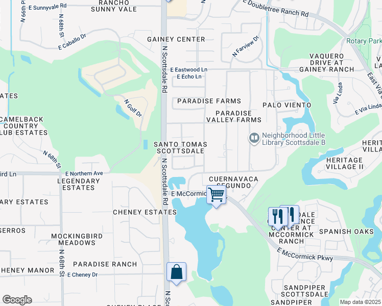map of restaurants, bars, coffee shops, grocery stores, and more near 7264 East Maverick Road in Scottsdale