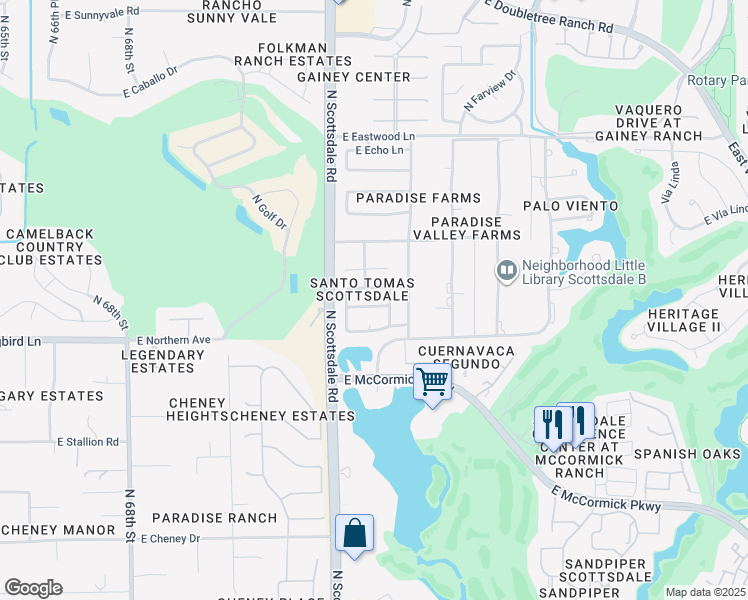 map of restaurants, bars, coffee shops, grocery stores, and more near 7264 East Maverick Road in Scottsdale