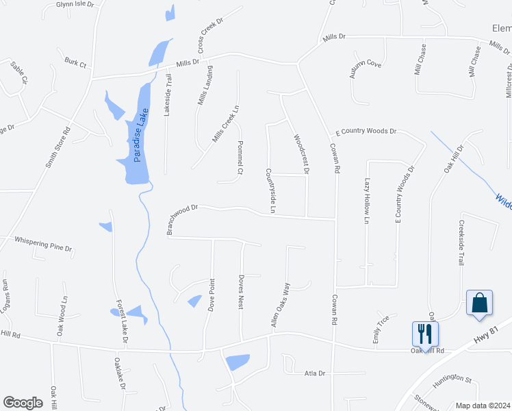 map of restaurants, bars, coffee shops, grocery stores, and more near 40 Branchwood Drive in Covington