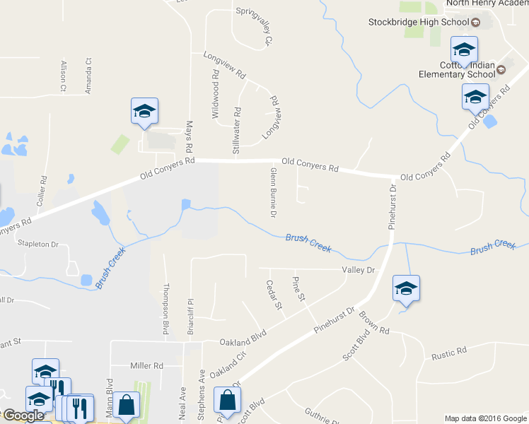 map of restaurants, bars, coffee shops, grocery stores, and more near 90 Glenn Burnie Drive in Stockbridge