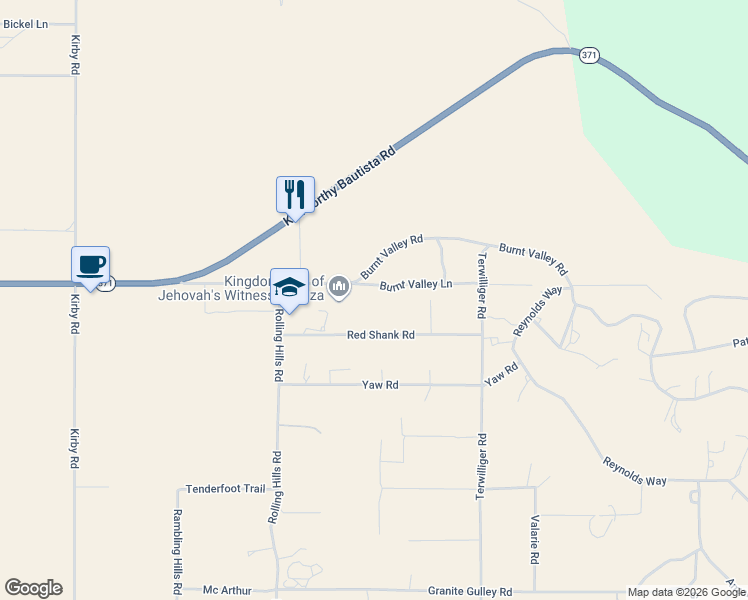 map of restaurants, bars, coffee shops, grocery stores, and more near 58731 Burnt Valley Road in Anza