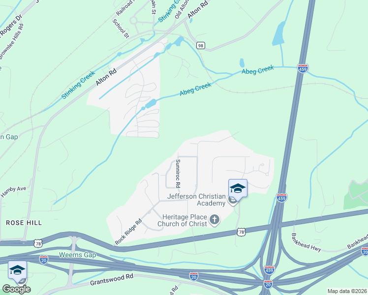 map of restaurants, bars, coffee shops, grocery stores, and more near 5200 Rock Ridge Place in Irondale