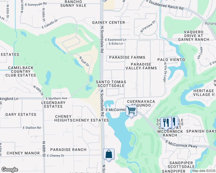 map of restaurants, bars, coffee shops, grocery stores, and more near 7230 East Loma Lane in Scottsdale