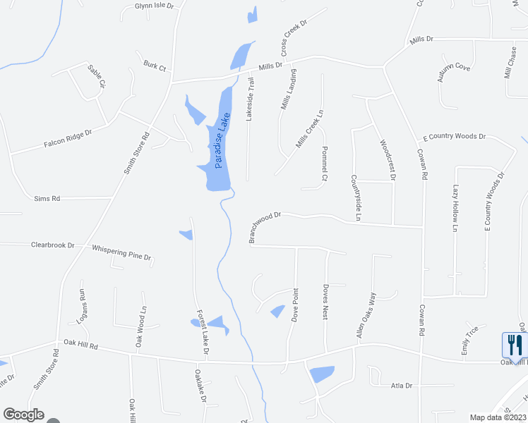 map of restaurants, bars, coffee shops, grocery stores, and more near 160 Branchwood Drive in Covington