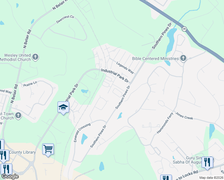 map of restaurants, bars, coffee shops, grocery stores, and more near 431 Long Needle Circle in Evans