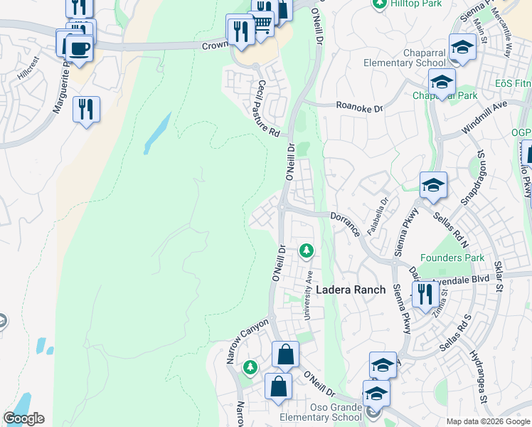 map of restaurants, bars, coffee shops, grocery stores, and more near 6 Martino in Mission Viejo