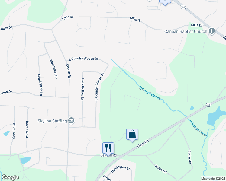 map of restaurants, bars, coffee shops, grocery stores, and more near 265 Oak Hill Drive in Covington