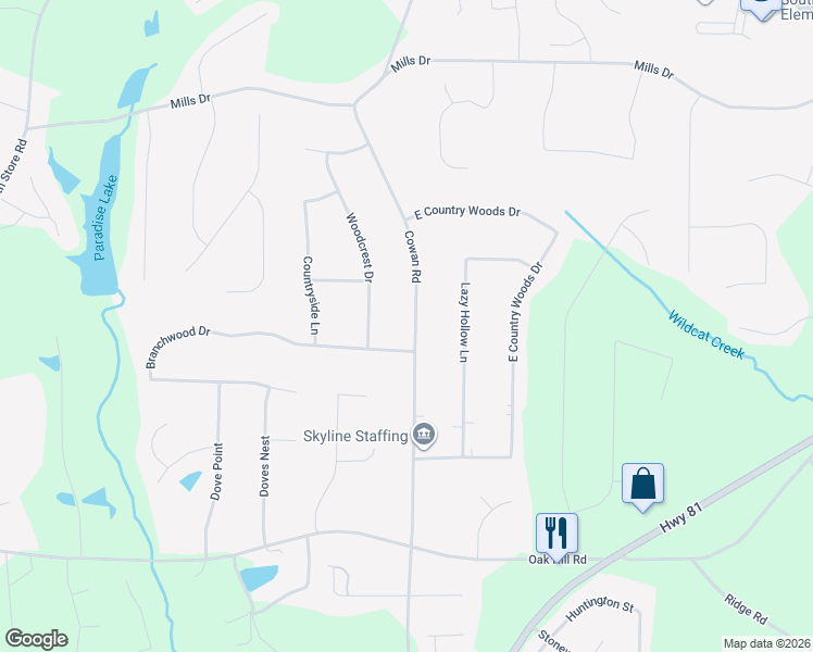 map of restaurants, bars, coffee shops, grocery stores, and more near 540 Cowan Road in Covington