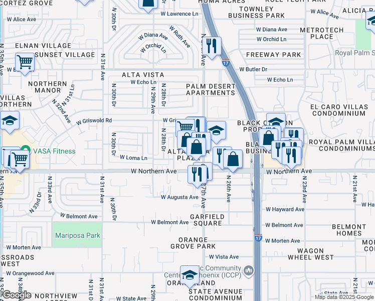 map of restaurants, bars, coffee shops, grocery stores, and more near 8105 North 28th Avenue in Phoenix