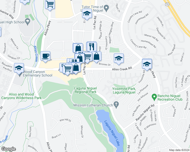 map of restaurants, bars, coffee shops, grocery stores, and more near 28122 Camellia Court in Laguna Niguel