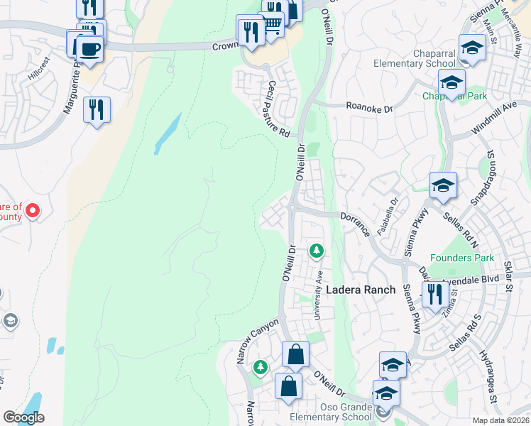 map of restaurants, bars, coffee shops, grocery stores, and more near 12 Martino in Mission Viejo