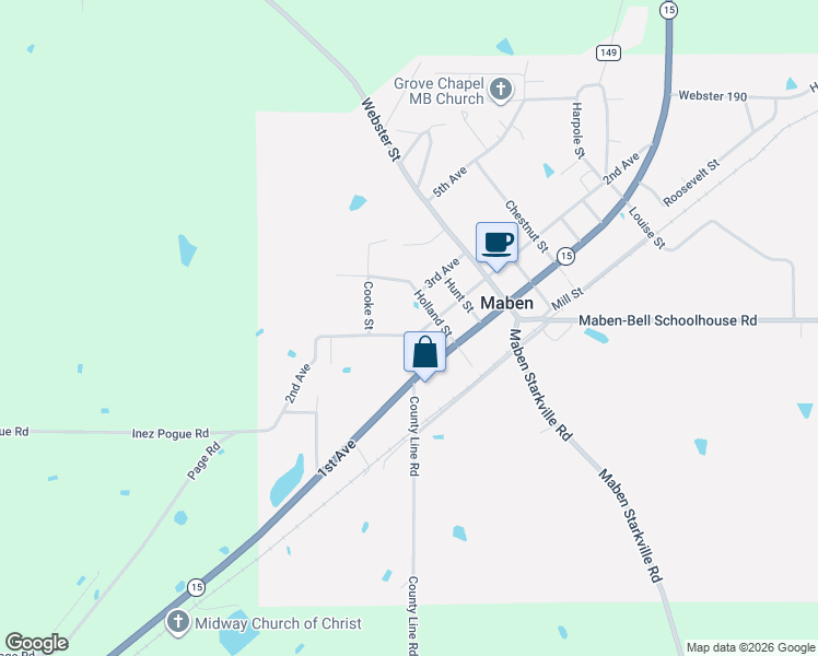 map of restaurants, bars, coffee shops, grocery stores, and more near Holland Street in Maben