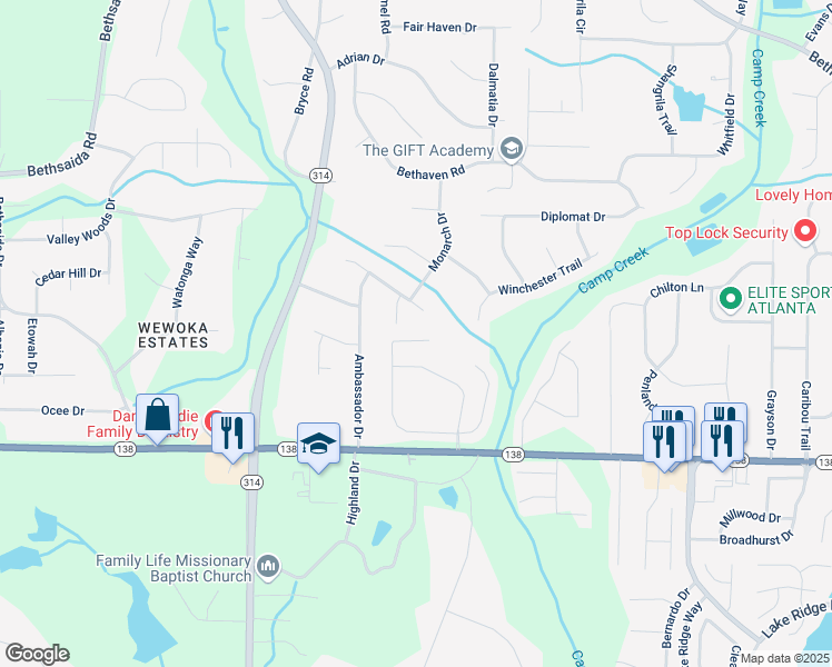 map of restaurants, bars, coffee shops, grocery stores, and more near 1750 Nations Trail in Riverdale