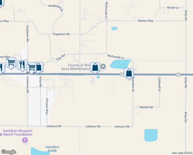 map of restaurants, bars, coffee shops, grocery stores, and more near California 371 in Anza