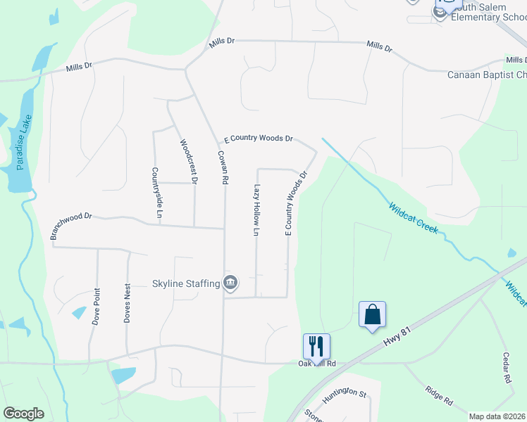 map of restaurants, bars, coffee shops, grocery stores, and more near 170 Lazy Hollow Lane in Covington