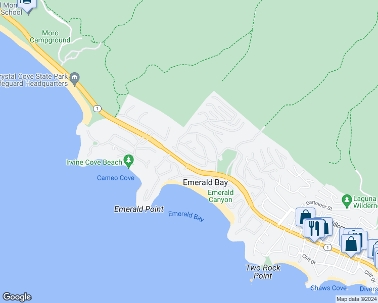 map of restaurants, bars, coffee shops, grocery stores, and more near 809 Emerald Bay in Laguna Beach