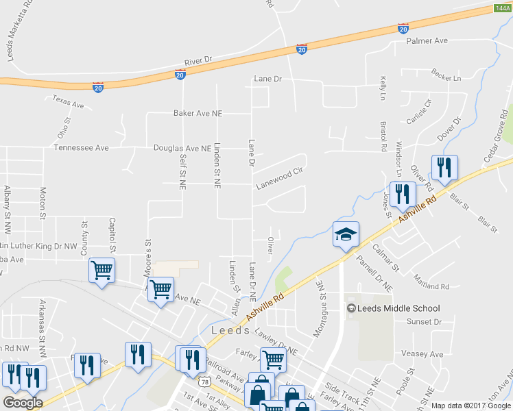 map of restaurants, bars, coffee shops, grocery stores, and more near Cahaba in Leeds