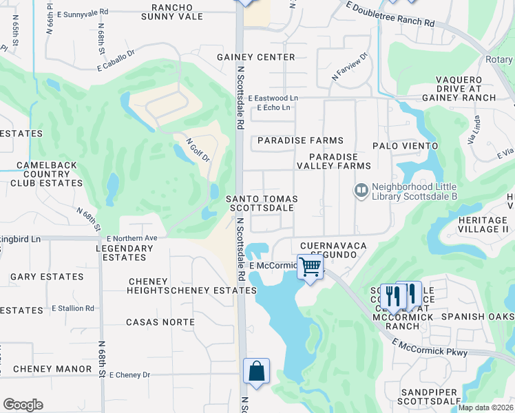 map of restaurants, bars, coffee shops, grocery stores, and more near 7226 East Maverick Road in Scottsdale