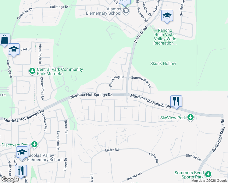 map of restaurants, bars, coffee shops, grocery stores, and more near 31411 Magnolia Point Drive in Murrieta