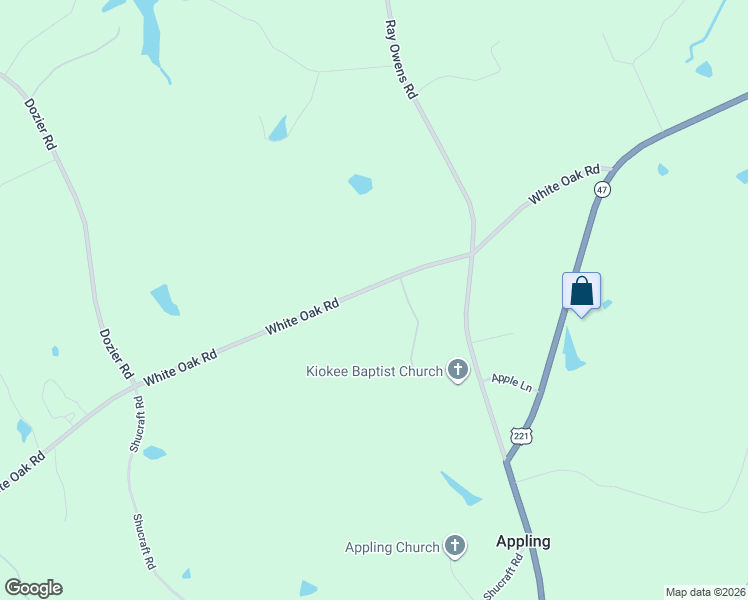 map of restaurants, bars, coffee shops, grocery stores, and more near 5704 White Oak Road in Appling