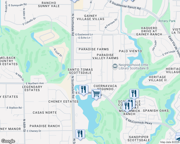 map of restaurants, bars, coffee shops, grocery stores, and more near 8051 North 73rd Place in Scottsdale